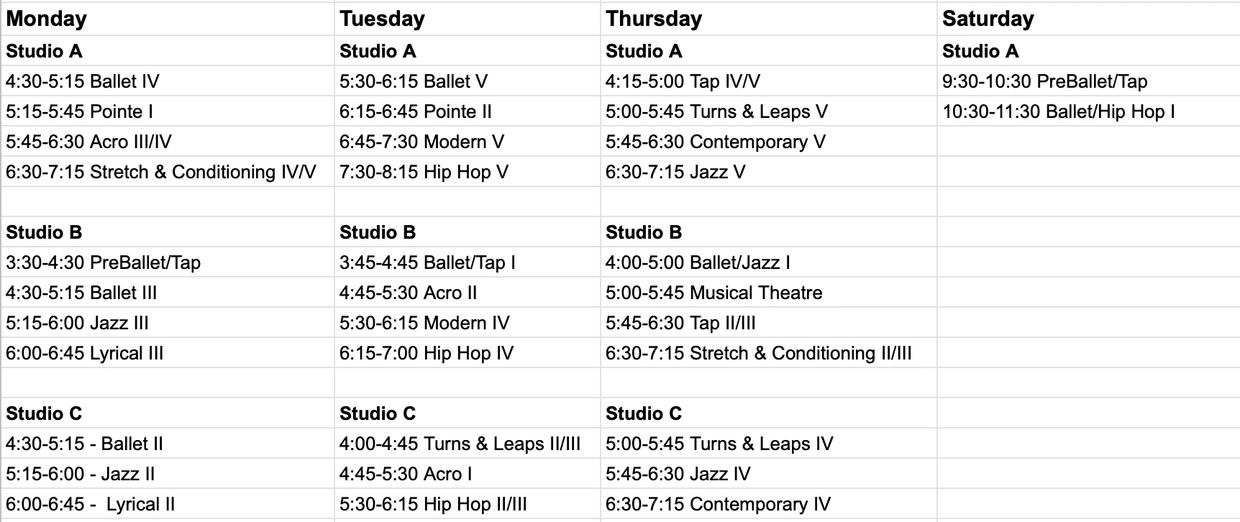 North Campus Schedule